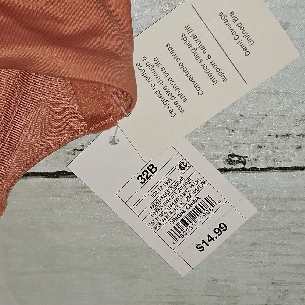 Auden Bra Womens 32B Pink Lightweight Demi Coverage Unlined Underwire Target NEW - Picture 6 of 8